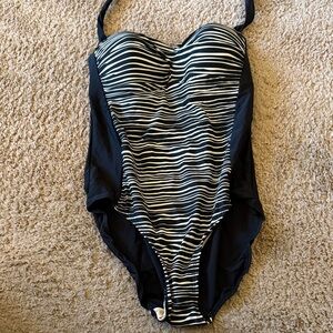 Merona Black and White Striped One-Piece Swimsuit